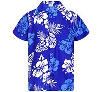 King Kameha Floral-Vibes Mono-Hibiscus-Print Hawaii Colorful Stylish-Shirt Standard-Fit, Mono-Hibiscus, Blue-White, XL