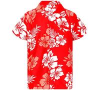 King Kameha Floral-Vibes Mono-Hibiscus-Print Hawaii Colorful Stylish-Shirt Standard-Fit, Mono-Hibiscus, Red-White, S