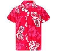 King Kameha Floral-Vibes Mono-Hibiscus-Print Hawaii Colorful Stylish-Shirt Standard-Fit, Mono-Hibiscus, Pink-White, XS
