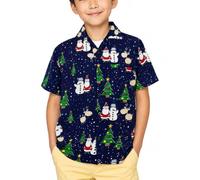 King Kameha Funky Casual Hawaiian Shirt for Kids Boys and Girls Front Pocket Very Loud Shortsleeve, Unisex Christmas Reindeer Prints