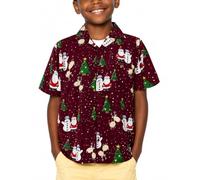 King Kameha Funky Casual Hawaiian Shirt for Kids Boys and Girls Front Pocket Very Loud Shortsleeve, Unisex Christmas Reindeer Prints