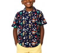 King Kameha Funky Casual Hawaiian Shirt for Kids Boys and Girls Front Pocket Very Loud Shortsleeve, Unisex Christmas Reindeer Prints