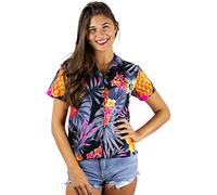 King Kameha Funky Hawaiian Blouse Shirt, Shortsleeve, Pineapple, Black Grey, 4XL