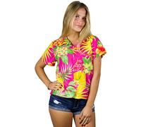 King Kameha Funky Hawaiian Blouse Shirt, Shortsleeve, Pineapple, Pink, XL