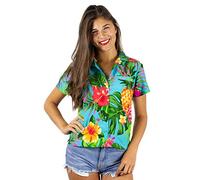 King Kameha Funky Hawaiian Blouse Shirt, Shortsleeve, Pineapple, Turquoise, S