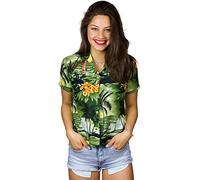 King Kameha Funky Hawaiian Blouse Shirt, Shortsleeve, Print Surf, DarkGreen, XS