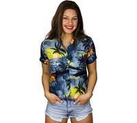King Kameha Funky Hawaiian Blouse Shirt, Shortsleeve, Print Surf, Grey, M