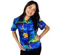 King Kameha Funky Hawaiian Blouse Shirt, Shortsleeve, Surf, Blue, L