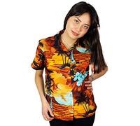 King Kameha Funky Hawaiian Blouse Shirt, Shortsleeve, Surf, Brown Turquoise, M