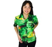 King Kameha Funky Hawaiian Blouse Shirt, Shortsleeve, Surf, Green, S