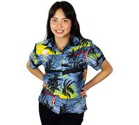 King Kameha Funky Hawaiian Blouse Shirt, Shortsleeve, Surf, Grey, M