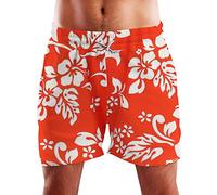 King Kameha Funky Hawaiian Board-Shorts Trunks Swim-Pants, Hibiscus, Orange, L