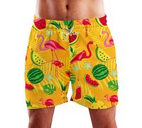 King Kameha Funky Hawaiian Board-Shorts Trunks Swim-Pants Men Mesh-Lining Draw-String Closure Casual Bright Flamingo-Flowers Design