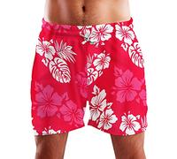 King Kameha Funky Hawaiian Board-Shorts Trunks Swim-Pants, Mono Hibiscus, Pink White, M