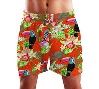 King Kameha Funky Hawaiian Board-Shorts Trunks Swim-Pants, Parrot Cockatoo, Orange, 3XL