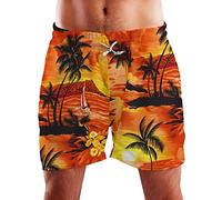 King Kameha Funky Hawaiian Board-Shorts Trunks Swim-Pants, Surf, Orange, M