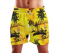 King Kameha Funky Hawaiian Board-Shorts Trunks Swim-Pants, Surf, Yellow, M