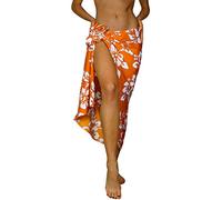 King Kameha Funky Hawaiian Cover-up Pareo Sarong, Hibiscus, Orange, Big