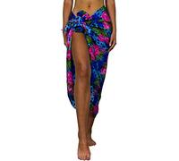 King Kameha Funky Hawaiian Cover-up Pareo Sarong, Leopard Flowers, Blue, Big