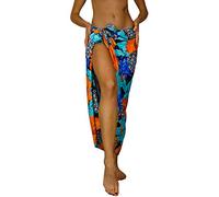 King Kameha Funky Hawaiian Cover-up Pareo Sarong, Pineapple Hibiscus, Black Turquoise, Big
