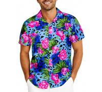 King Kameha Funky Hawaiian Shirt for Men - Tropical Men’s Hawaiian Shirt Short Sleeve with Leopard Print