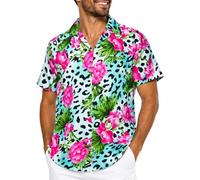 King Kameha Funky Hawaiian Shirt for Men - Tropical Men’s Hawaiian Shirt Short Sleeve with Leopard Print