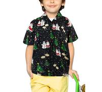 King Kameha Funky Hawaiian Shirt Kids Boys, Christmas X-Mas, Shortsleeve, Christmas Buddies, Black, 10