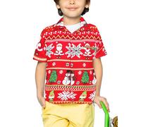 King Kameha Funky Hawaiian Shirt Kids Boys, Christmas X-Mas, Shortsleeve, Christmas Rows, Red, 6