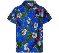 King Kameha Funky Hawaiian Shirt Kids Boys, Shortsleeve, Print Cherryparrot, Blue, 14