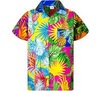 King Kameha Funky Hawaiian Shirt Kids Boys, Shortsleeve, Print Pineapple Leaves, Mix, 2