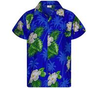 King Kameha Funky Hawaiian Shirt Kids Boys, Shortsleeve, Print Small Flower, Darkblue, 12