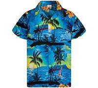 King Kameha Funky Hawaiian Shirt Kids Boys, Shortsleeve, Print Surf, Turquoise, 14