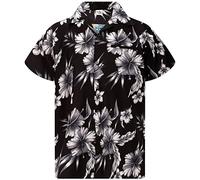 King Kameha Funky Hawaiian-Shirt, Men, Short-Sleeve, Mono-Flowers, Black-Grey, 3XL