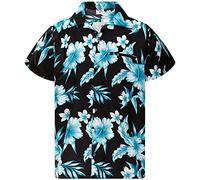 King Kameha Funky Hawaiian-Shirt, Men, Short-Sleeve, Mono-Flowers, Black-Turquoise, XL