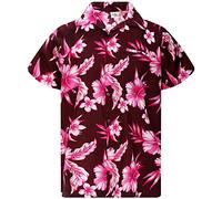 King Kameha Funky Hawaiian-Shirt, Men, Short-Sleeve, Mono-Flowers, Purple-Pink, XXL