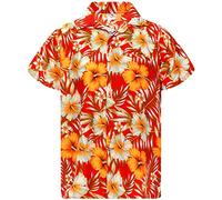 King Kameha Funky Hawaiian-Shirt, Men, Short-Sleeve, Tropical-Hibiscus, Red-Yellow, XS