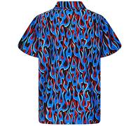 King Kameha Funky Hawaiian Shirt, Men, Shortsleeve, Flames Allover, Blue, 5XL