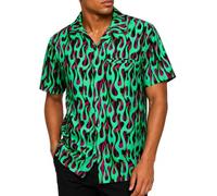 King Kameha Funky Hawaiian Shirt, Men, Shortsleeve, Flames Allover, Green, L