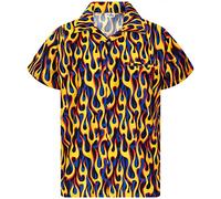 King Kameha Funky Hawaiian Shirt, Men, Shortsleeve, Flames Allover, Yellow Blue, XXL