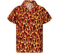 King Kameha Funky Hawaiian Shirt, Men, Shortsleeve, Flames Allover, Yellow Red, M