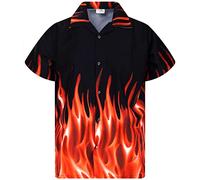 King Kameha Funky Hawaiian Shirt, Men, Shortsleeve, Flames, Orange, L