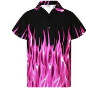 King Kameha Funky Hawaiian Shirt, Men, Shortsleeve, Flames, Purple, L