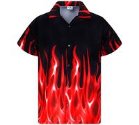 King Kameha Funky Hawaiian Shirt, Men, Shortsleeve, Flames, Red, 3XL