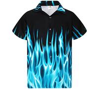 King Kameha Funky Hawaiian Shirt, Men, Shortsleeve, Flames, Turquoise, M