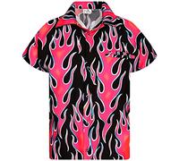 King Kameha Funky Hawaiian Shirt, Men, Shortsleeve, Flames Wild, Pink, 4XL