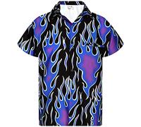 King Kameha Funky Hawaiian Shirt, Men, Shortsleeve, Flames Wild, Purple, XXL