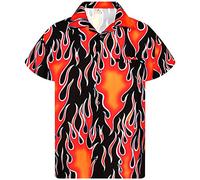 King Kameha Funky Hawaiian Shirt, Men, Shortsleeve, Flames Wild, Red, 3XL