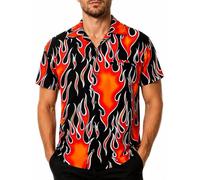 King Kameha Funky Hawaiian Shirt, Men, Shortsleeve, Flames Wild, Red, XL