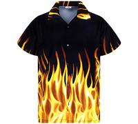 King Kameha Funky Hawaiian Shirt, Men, Shortsleeve, Flames, Yellow, 3XL