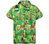 King Kameha Funky Hawaiian Shirt Men's Short Sleeve Front Pocket Party Drinks Beer Bottles Prints, Beer Bottle Green, XXXXXXL